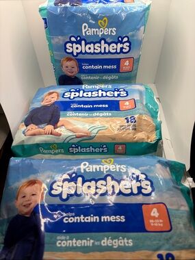 3 packs Pampers Swim Diapers Splashers Size 4, 18 Count Gap-Free Disposable